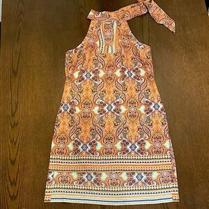 Bisou Bisou CoralPaisley Print Tie Neck Hi Lo Dress Size XS